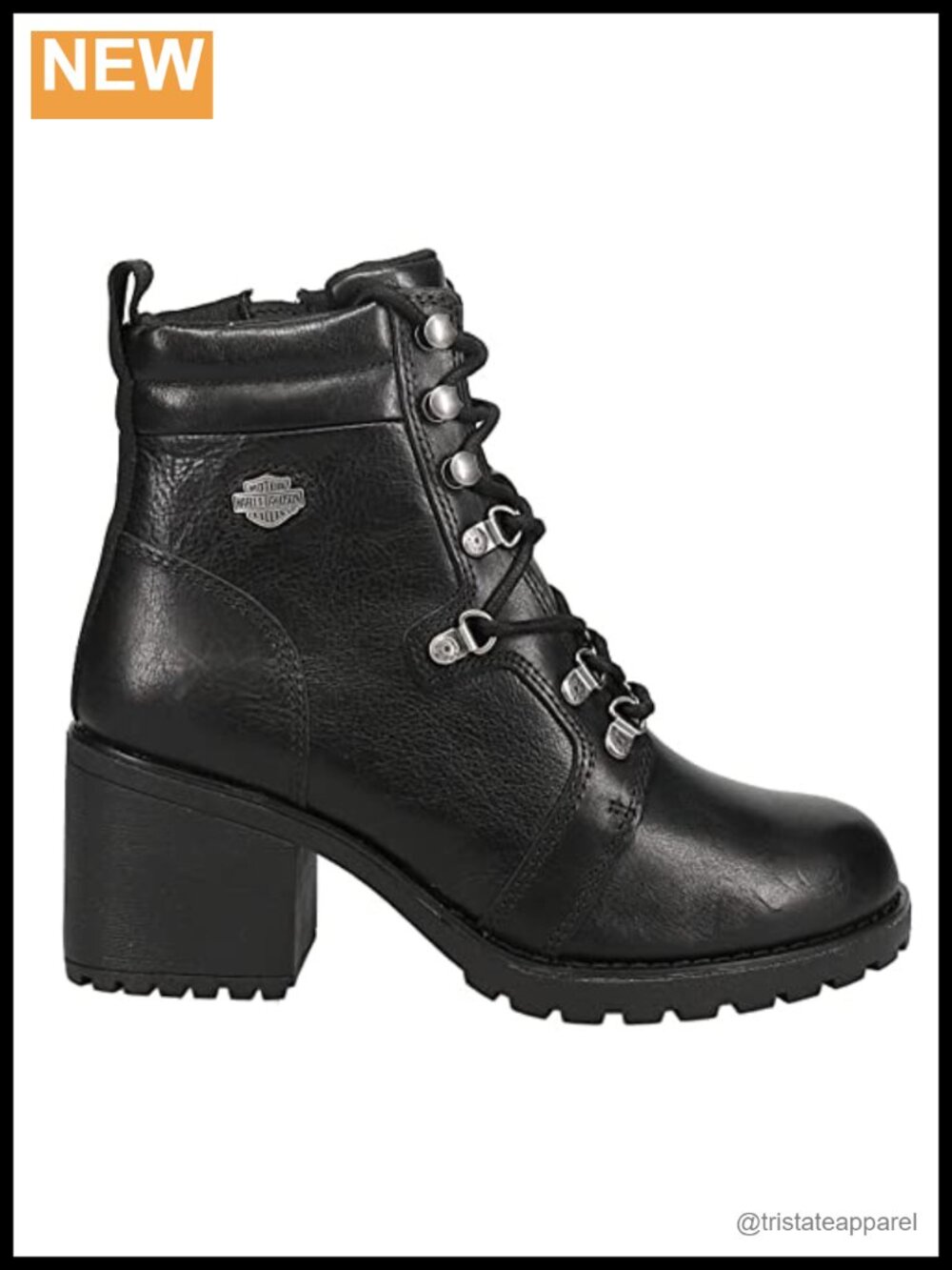 Motorcycle Boots Leather Mid-Calf Lace-Up Stacked Heel D84760